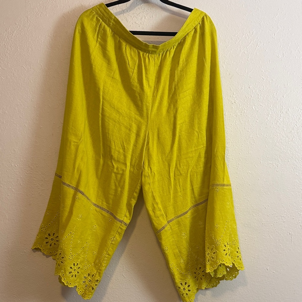 Chartreuse Linen Wide Leg Pants